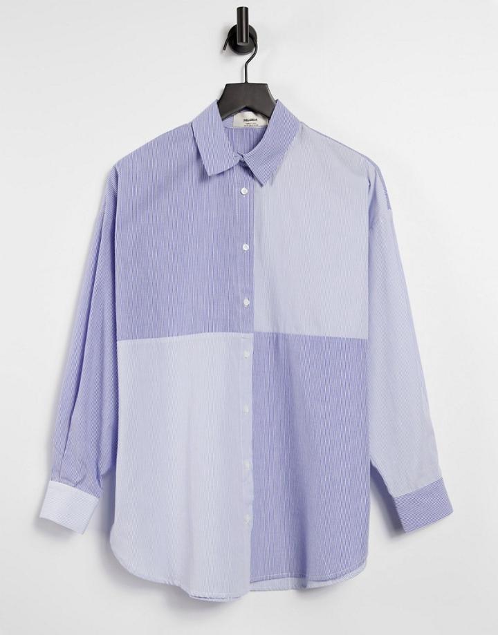 Pull & Bear Poplin Shirt In Blue Stripe-blues