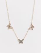 Asos Design Necklace With Pretty Crystal Butterfly Pendants In Gold Tone