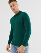 Brave Soul Knitted Long Sleeve Polo In Green