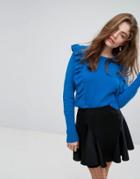Willow And Paige Sweater With Ruffle Trim - Blue
