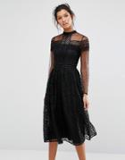 Frock And Frill High Neck Lace Midi Dress With Bead Detail - Black
