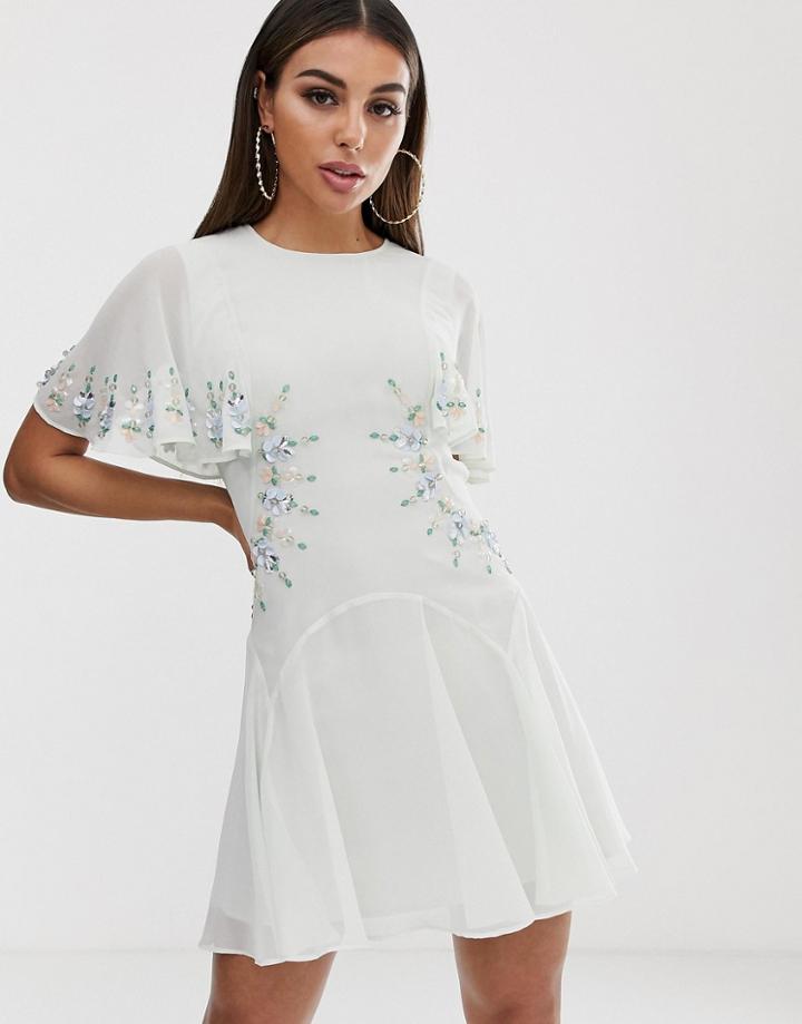 Asos Design Embellished Cut Out Mini Skater Dress - Green
