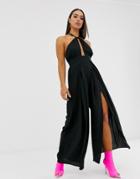 Parallel Lines Halter Neck Jumpsuit With Keyhole And Cross Back Detail In Black