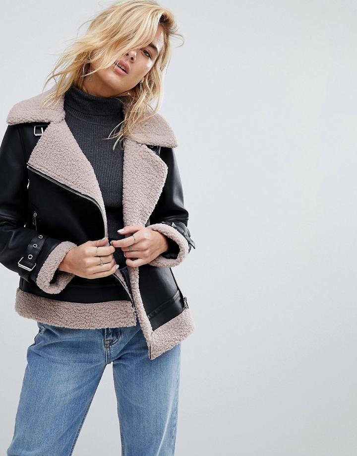 Urbancode Bonded Aviator Coat With Trim Detail - Black