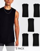 River Island 5 Pack Muscle Fit Tank Tops In Black-white
