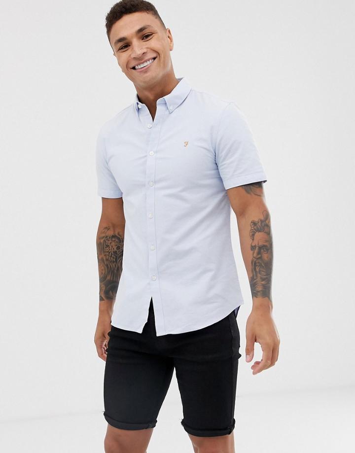 Farah Brewer Slim Fit Short Sleeve Oxford Shirt In Sky Blue