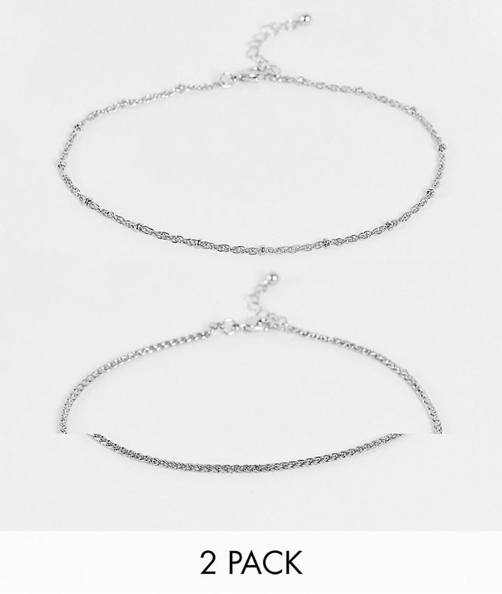 Asos Design 2-pack Chain Anklet With Vintage Chains In Burnished Silver Tone