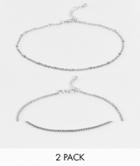 Asos Design 2-pack Chain Anklet With Vintage Chains In Burnished Silver Tone