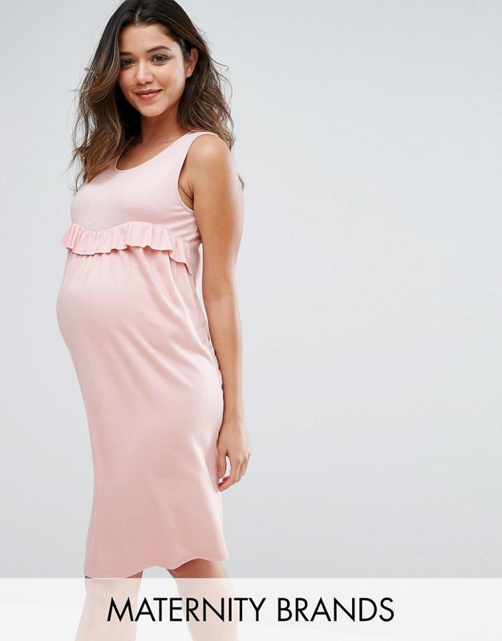 Gebe Maternity Nursing Woven Ruffle Shift Dress - Pink