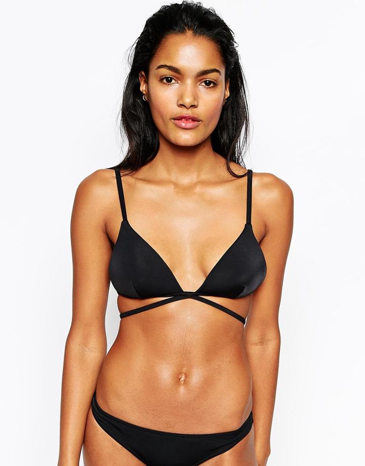 Asos Mix And Match Molded Triangle Strappy Tie Back Bikini Top - Black