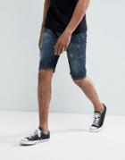 Threadbare Cropped Denim Shorts - Navy