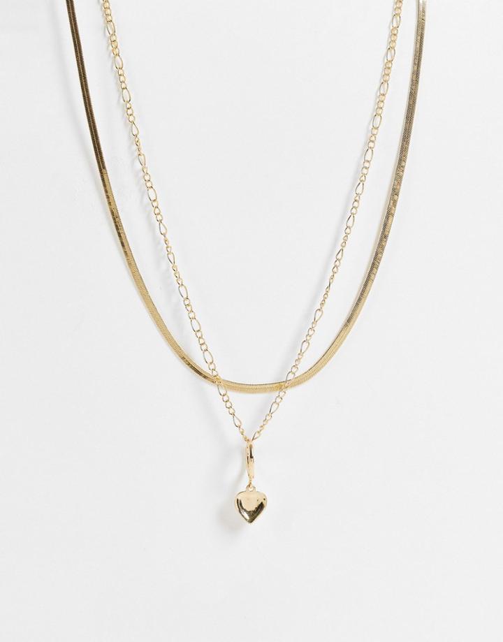 Pieces Layering Heart Pendant & Chain Necklace In Gold