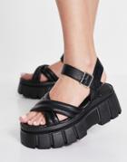 Truffle Collection Chunky Flatform Sandals In Black