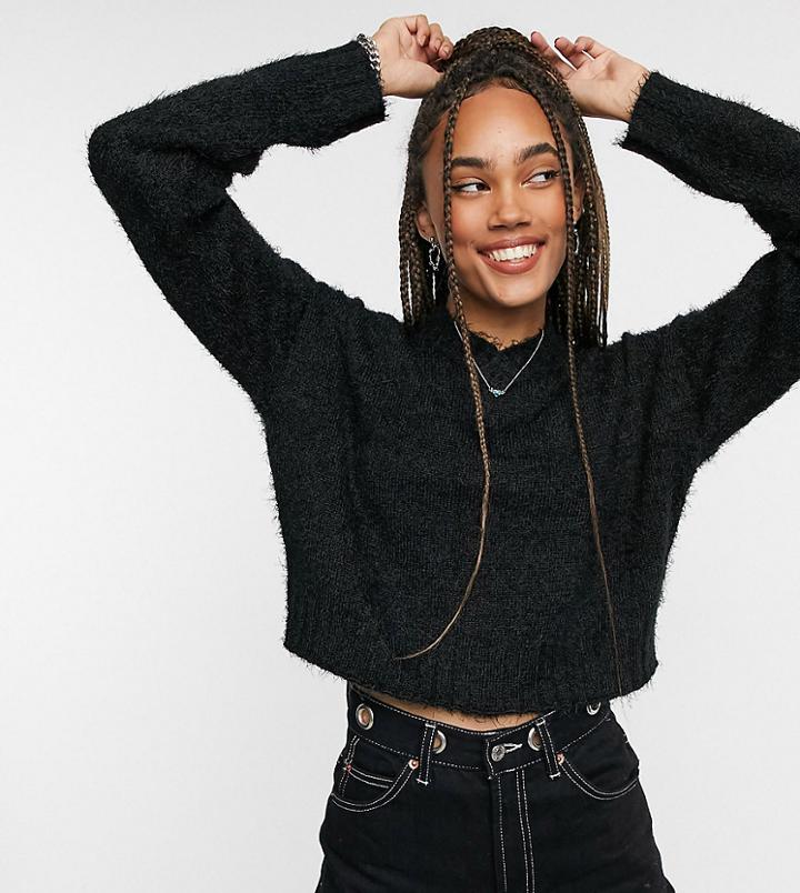 Collusion Boxy Sweater In Fluffy Yarn In Black