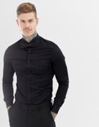 Asos Design Skinny Sateen Shirt With Wing Collar - Black
