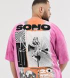 Asos Design Plus Oversized T-shirt With Tie Dye Wash And Back Print - Pink