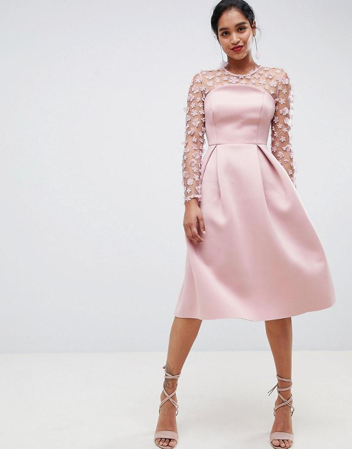 Asos Design 3d Floral Lace Bandeau Scuba Prom Midi Dress