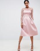 Asos Design 3d Floral Lace Bandeau Scuba Prom Midi Dress