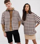 Collusion Unisex Oversized Half Sleeve Check Shirt-brown