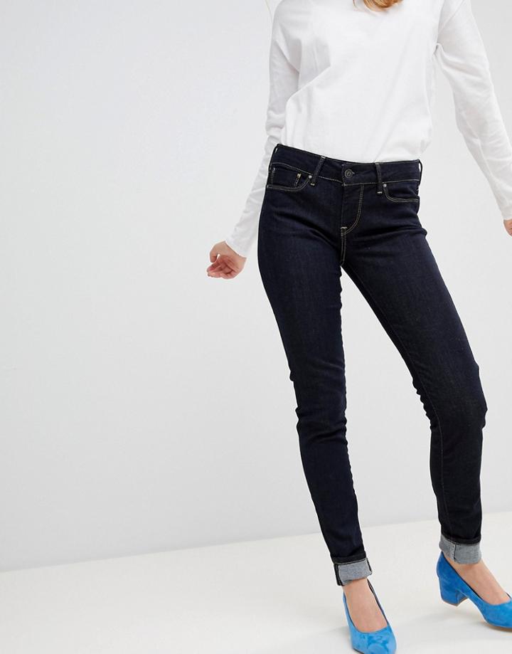Pepe Jeans Mid Rise Soho Skinny Jean With Contrast Stitch - Blue