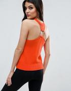 Asos Knit Top With Racer Back Ring Detail - Orange