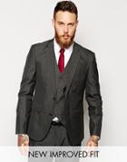 Asos Slim Fit Suit Jacket In Charcoal Pindot - Charcoal