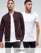 Asos Jersey Bomber Jacket With Snaps/longline Muscle T-shirt Burgundy/