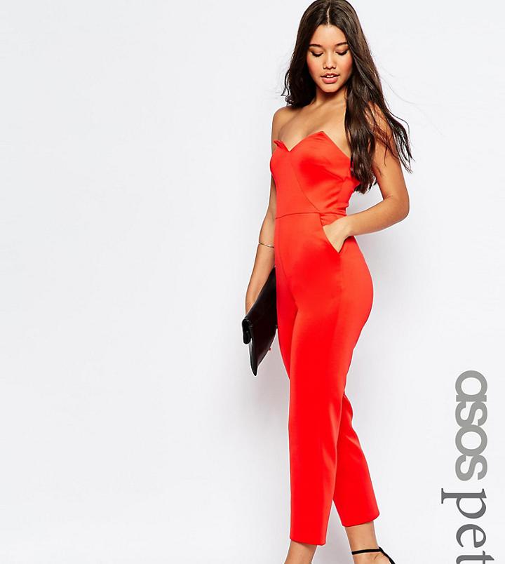 Asos Petite Jersey Jumpsuit With Angular Bandeau - Red