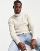 Asos Design Lightweight Cable Knit Roll Neck Sweater In Oatmeal-neutral