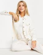 Stradivarius Oversized Boyfriend Cord Shirt In Ecru-white