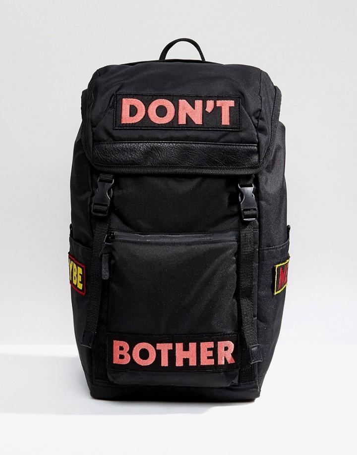 Asos Hiker Backpack In Black With Slogan Print - Black