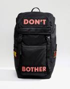 Asos Hiker Backpack In Black With Slogan Print - Black