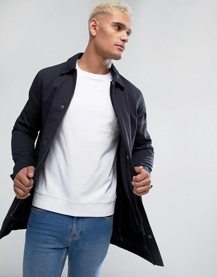 Brave Soul Classic Trench With Check Lining - Navy