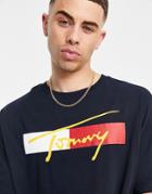 Tommy Hilfiger Beach T-shirt With Script Logo In Navy