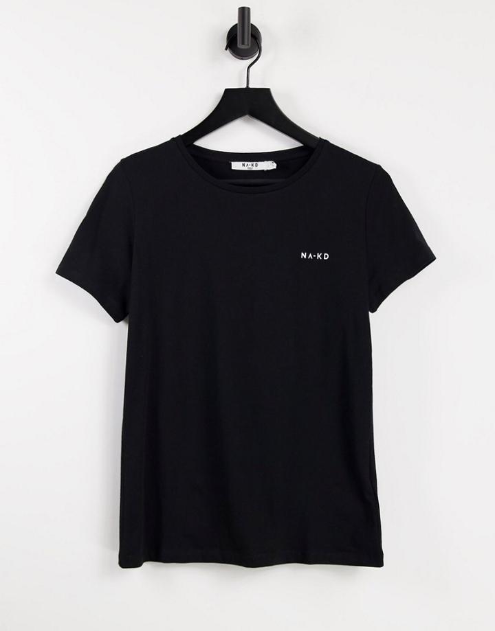 Na-kd Logo Print T-shirt In Black