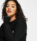 Loungeable Curve Mix & Match Soft Knit Rib Long Sleeve Crop Top In Black