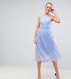 Asos Tall Premium Scuba Pinny Midi Tulle Dress-blue