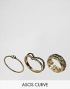 Asos Curve Exclusive Pack Of 3 Festival Floral Ring Pack - Gold
