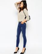 Asos Skinny High Rise Ankle Grazer Jeans In Sunday Wash - Mid Wash