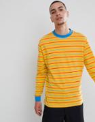 Asos Design Relaxed Long Sleeve T-shirt With Retro Color Stripe - Yellow
