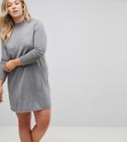 Asos Curve Dress In Knit With High Neck In Cashmere Mix - Gray