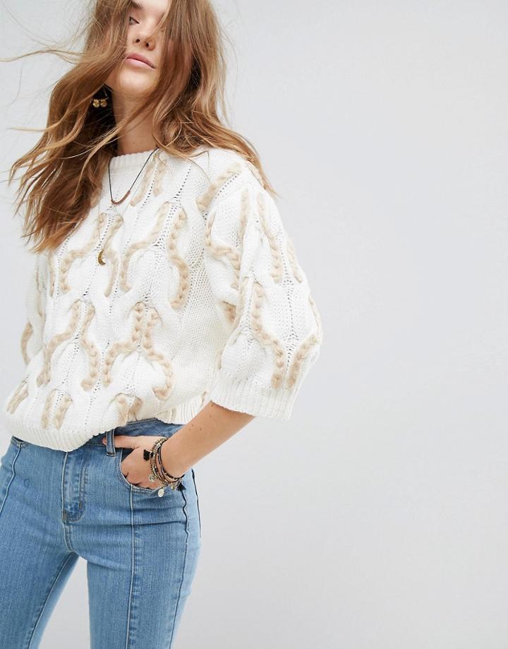 Moon River Contrast Yarn Twist Sweater - White