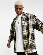 Asos Design Super Oversized Check Shirt In Black And Yellow Brushed Flannel
