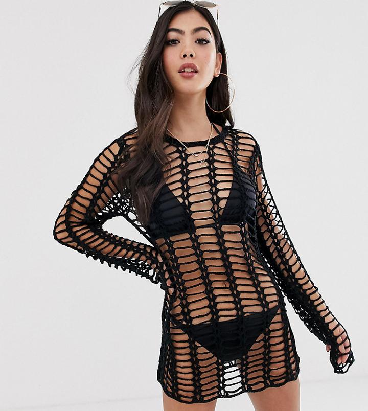Missguided Petite Crochet Knit Dress In Black - Black
