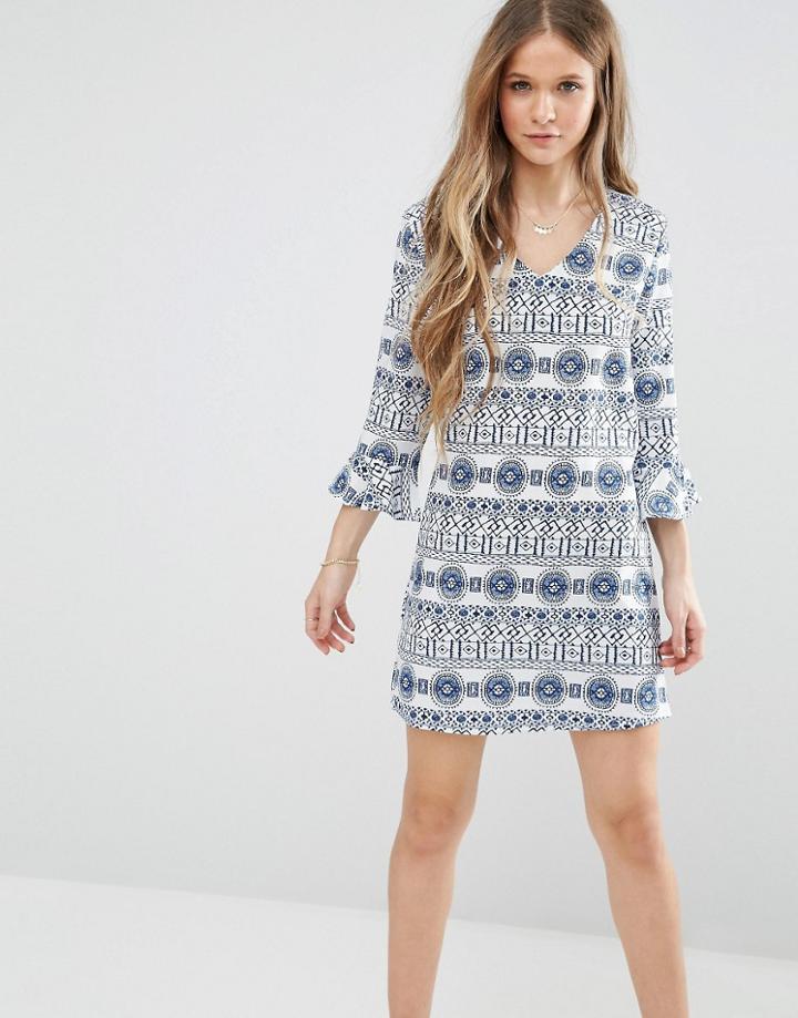 Madam Rage Dress With Frill Sleeves - Blue