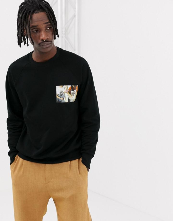 Weekday Romano Bloss Sweatshirt With Print In Black - Black