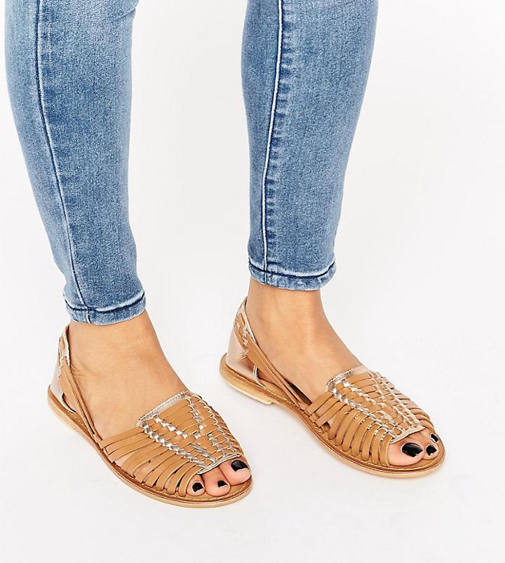 Asos Joel Wide Fit Leather Woven Summer Shoes - Tan