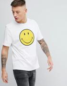 Pull & Bear Smiley Face Crew Neck T-shirt In White - White