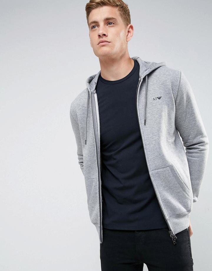 Armani Jeans Zip Through Hooded Logo Sweat Gray - Gray