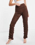 Night Addict Ruched High Waisted Pants In Chocolate-brown